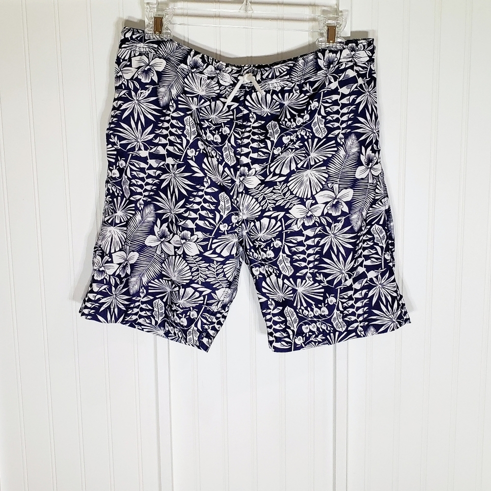 Lands End Blue & White Floral Swim Shorts Like New Size Large Big Boy 14…